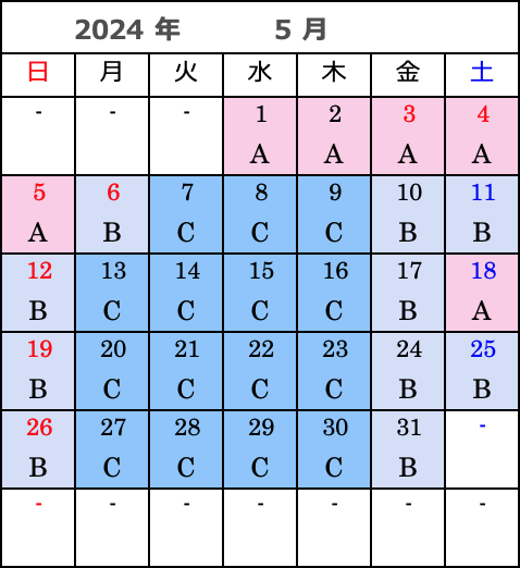 5月　福岡行き運賃カレンダー